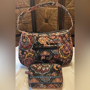 Vera Bradley Two Piece Set in Brown Floral Paisley - Purse and Makeup Clutch